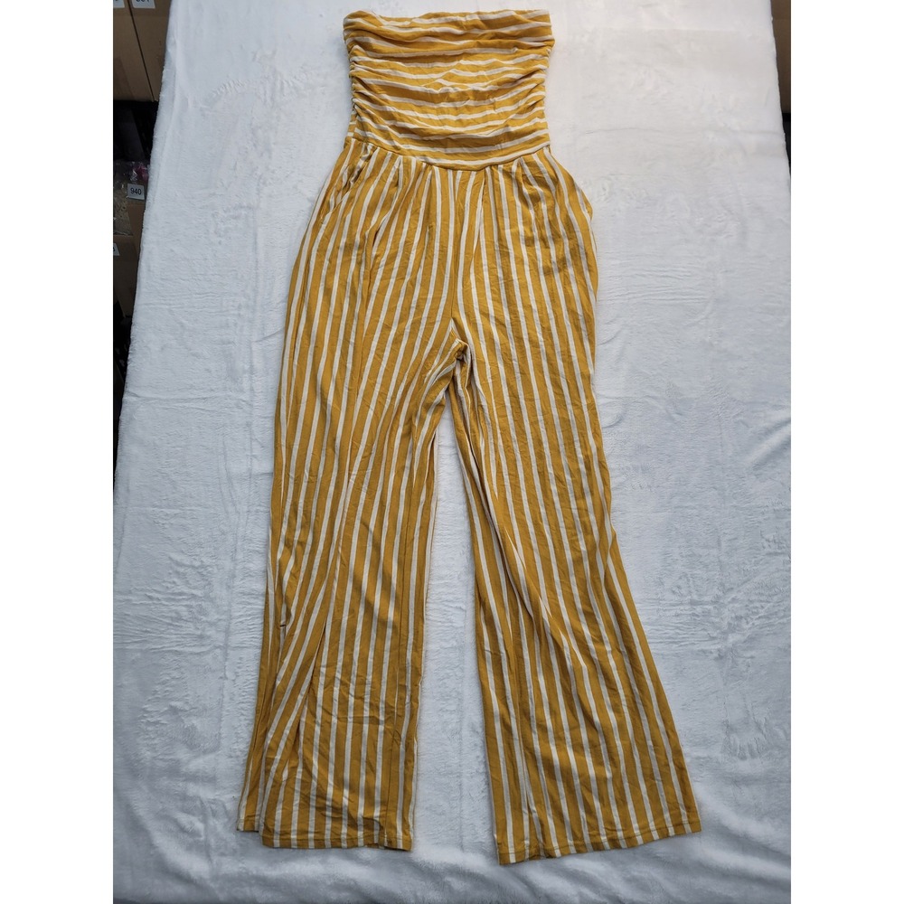 Heart & Hips Jumpsuit Women Small Mustard Yellow Good Striped Wide Leg Boho